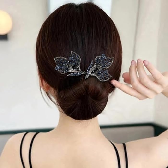 fashion mania Mini Hair Elastics for Women's Hair Rhinestone Flower Hair Clip Bun Hair Twister Lazy Hair Curler Rubber Hair Ties (Black) - Image 4